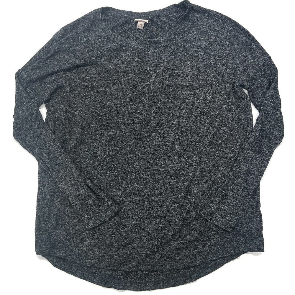 Merona Womens Sweater XS Gray Heather Pullover Long Sleeve Pocket Crewneck Light